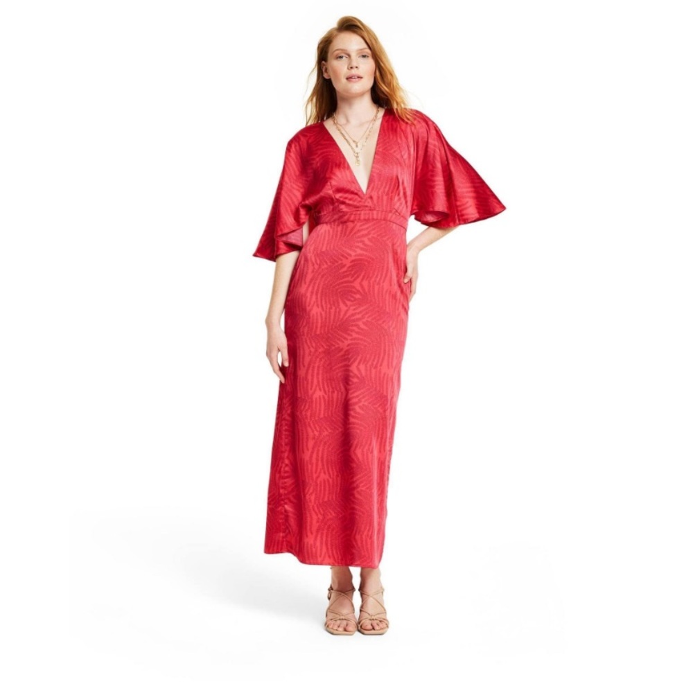 Fe Noel X Target | PALM LEAF CONTRAST PRINT FLUTTER SLEEVE MAXI DRESS | Sz 6